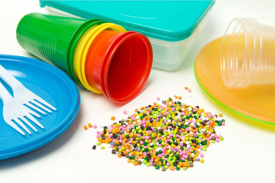 plastic cups, plates, and cutlery