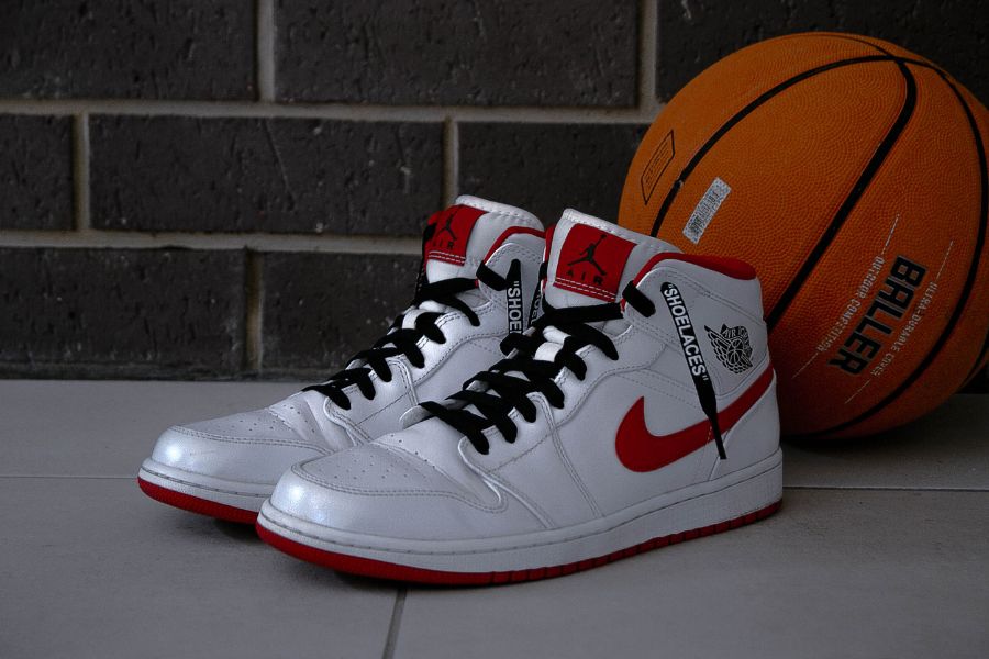 Nike Air Jordans shoes with a basketball